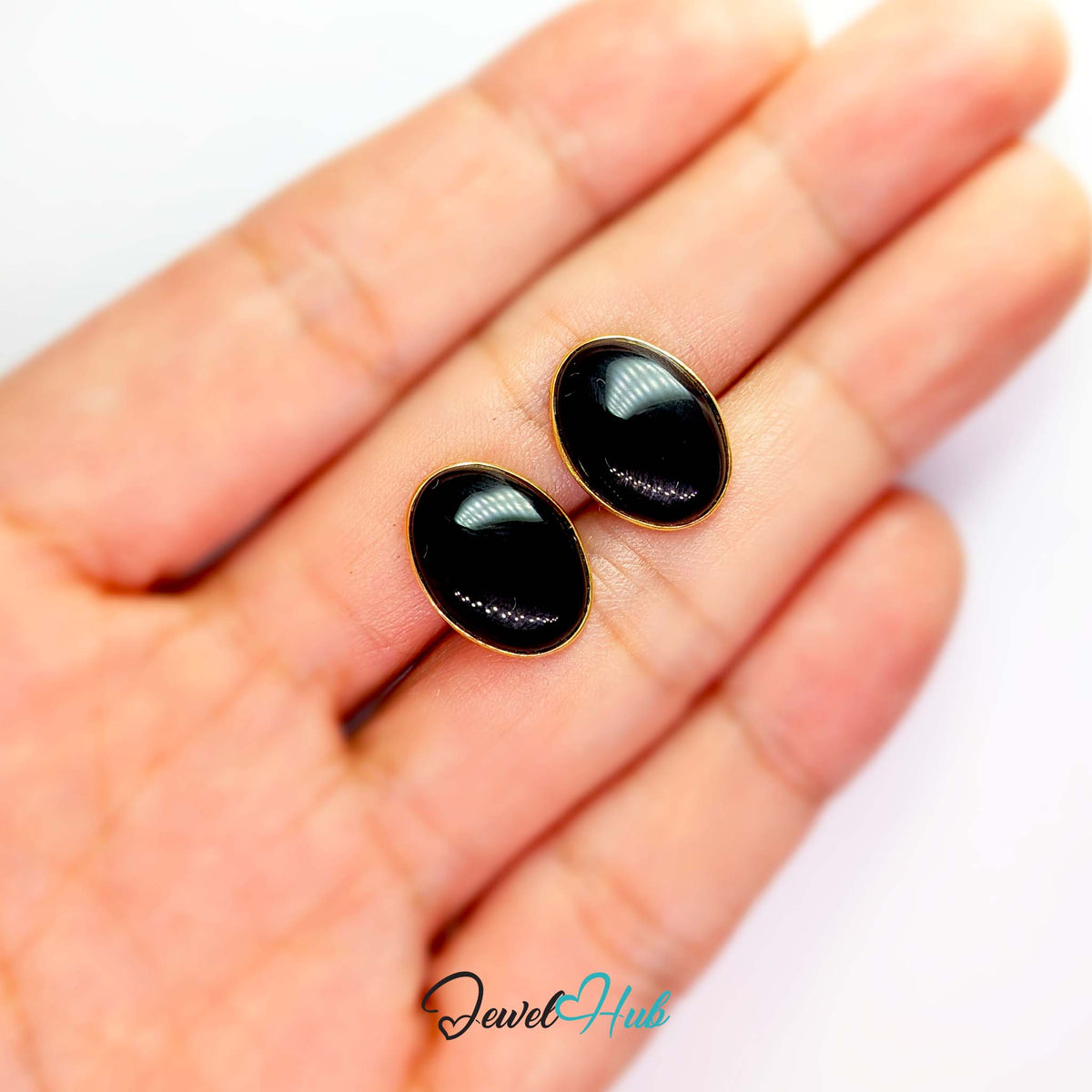 14K Gold Black Onyx Studs - Classic 10x14mm Oval, 1998