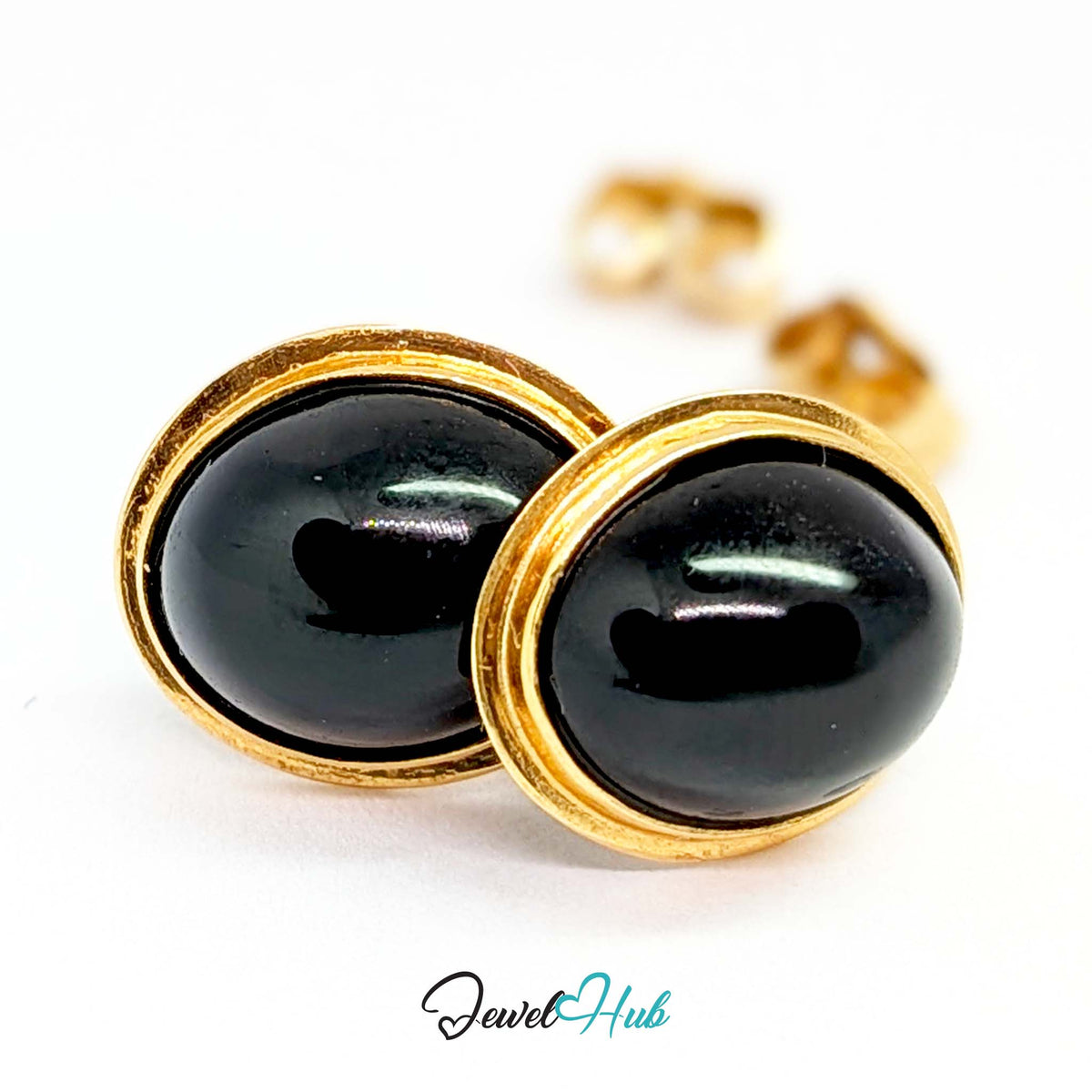 14K Gold Black Onyx Studs - Minimal Bezel, 8.5x10mm Oval
