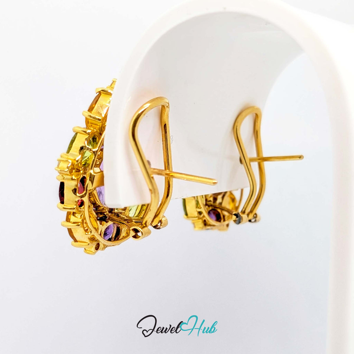 18K Gold Carved Amethyst Flower Earrings - 30 Gemstones