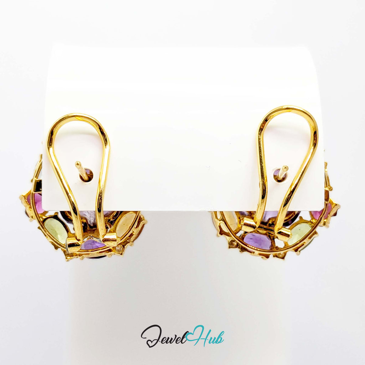 18K Gold Carved Amethyst Flower Earrings - 30 Gemstones