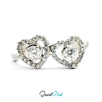 18K White Gold Double Heart Natural Diamond Ring | 0.75ct Est