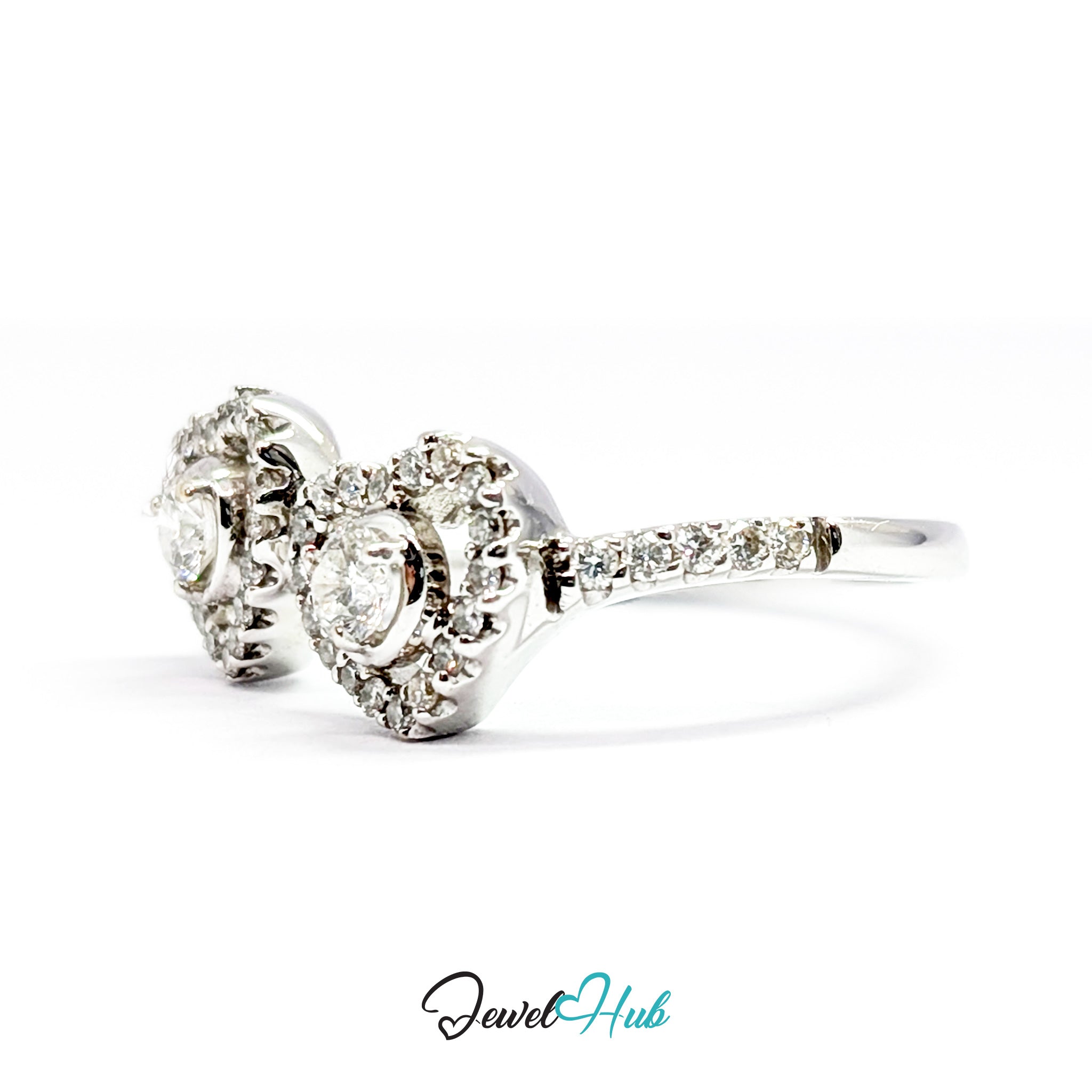 18K White Gold Double Heart Natural Diamond Ring | 0.75ct Est