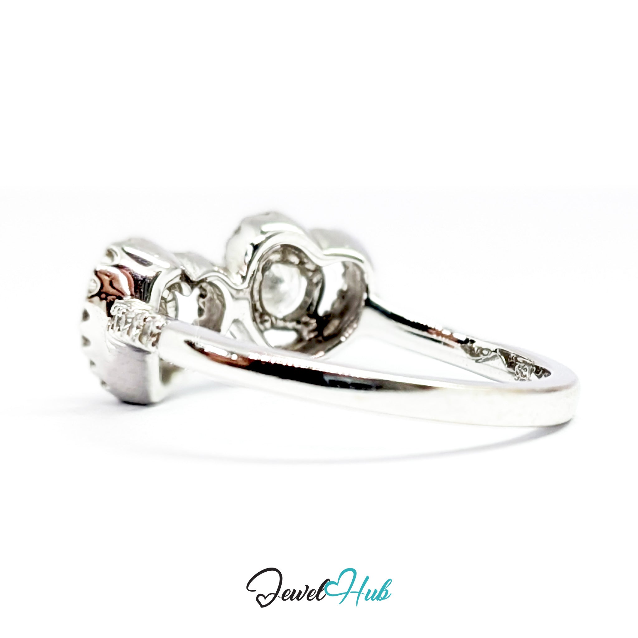 18K White Gold Double Heart Natural Diamond Ring | 0.75ct Est