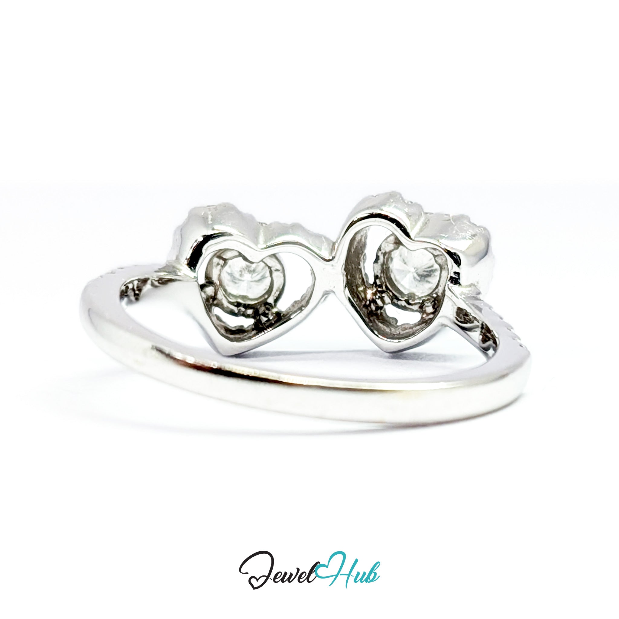 18K White Gold Double Heart Natural Diamond Ring | 0.75ct Est