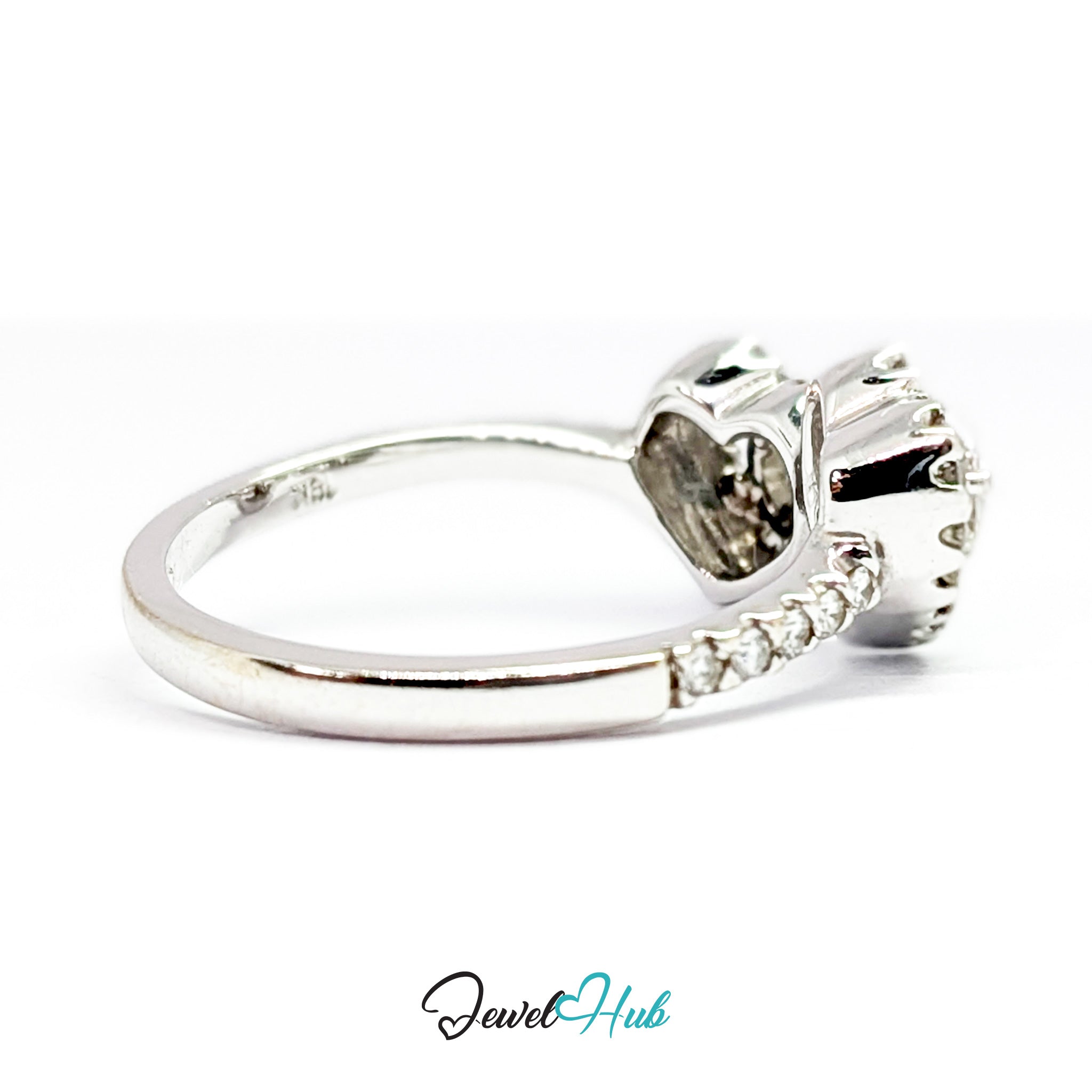 18K White Gold Double Heart Natural Diamond Ring | 0.75ct Est