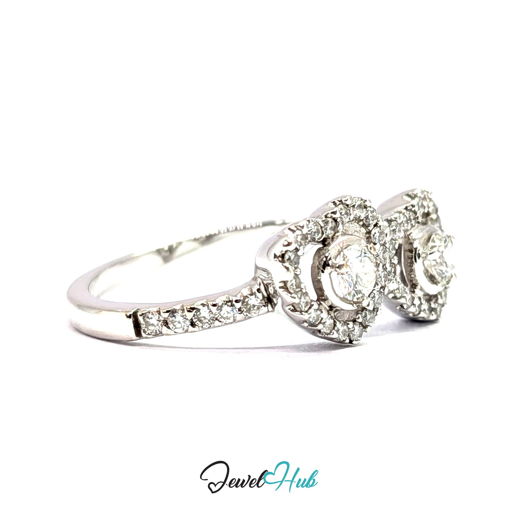 18K White Gold Double Heart Natural Diamond Ring | 0.75ct Est