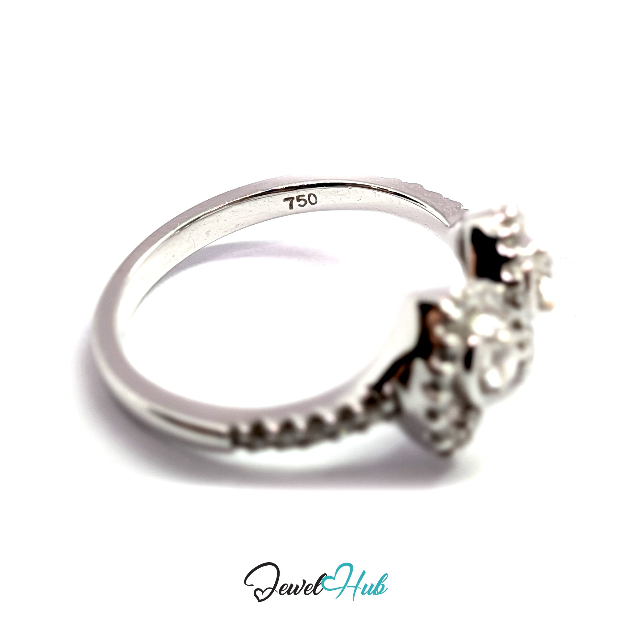 18K White Gold Double Heart Natural Diamond Ring | 0.75ct Est
