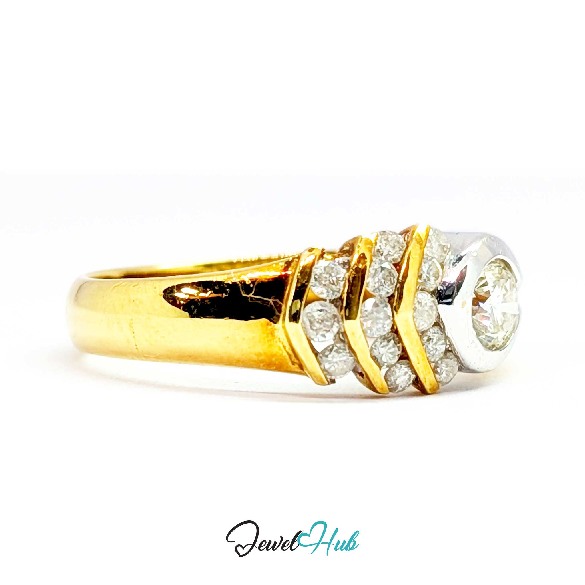18K Yellow Gold Ribbon Solitaire Natural Diamond Ring | 0.38ct Est