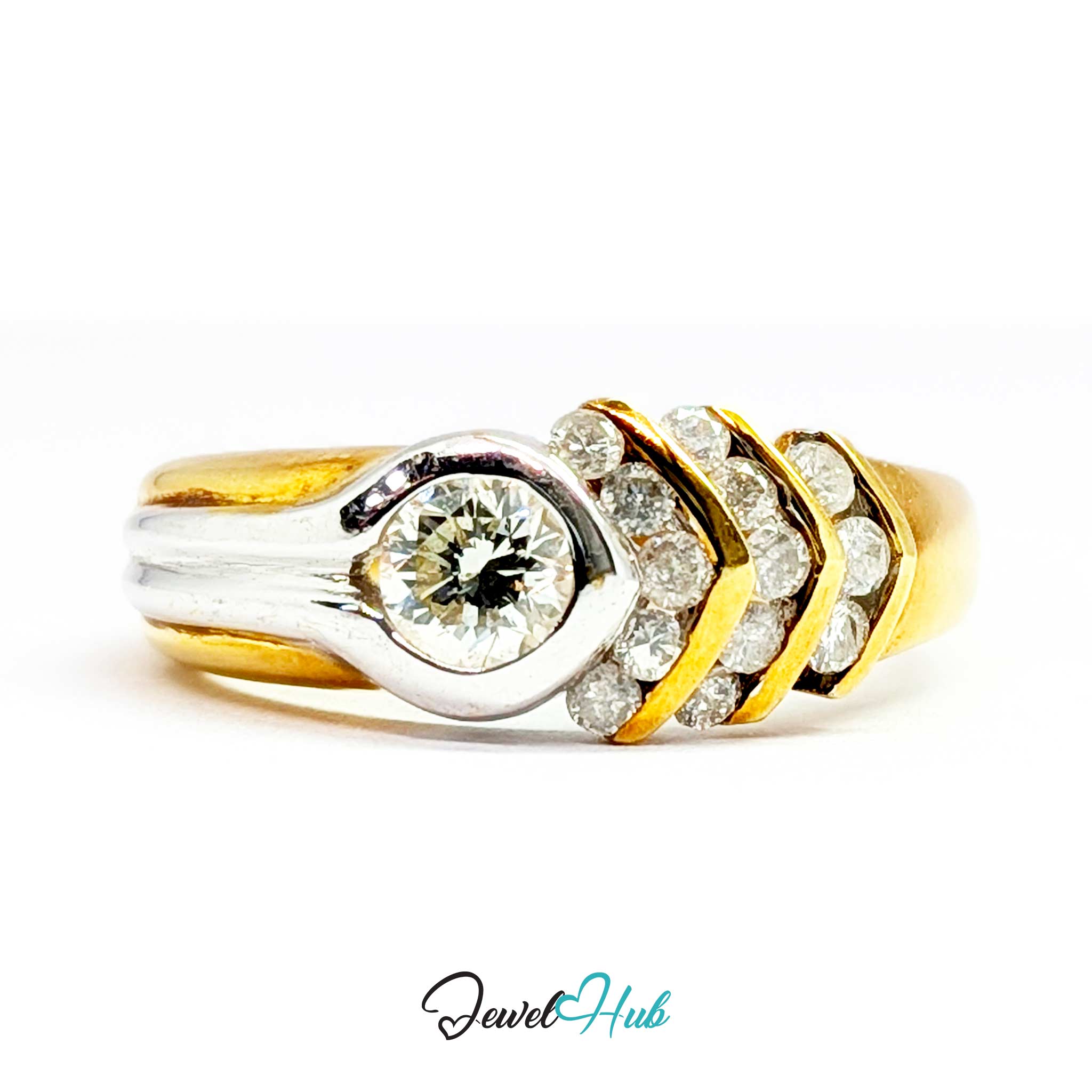 18K Yellow Gold Ribbon Solitaire Natural Diamond Ring | 0.38ct Est