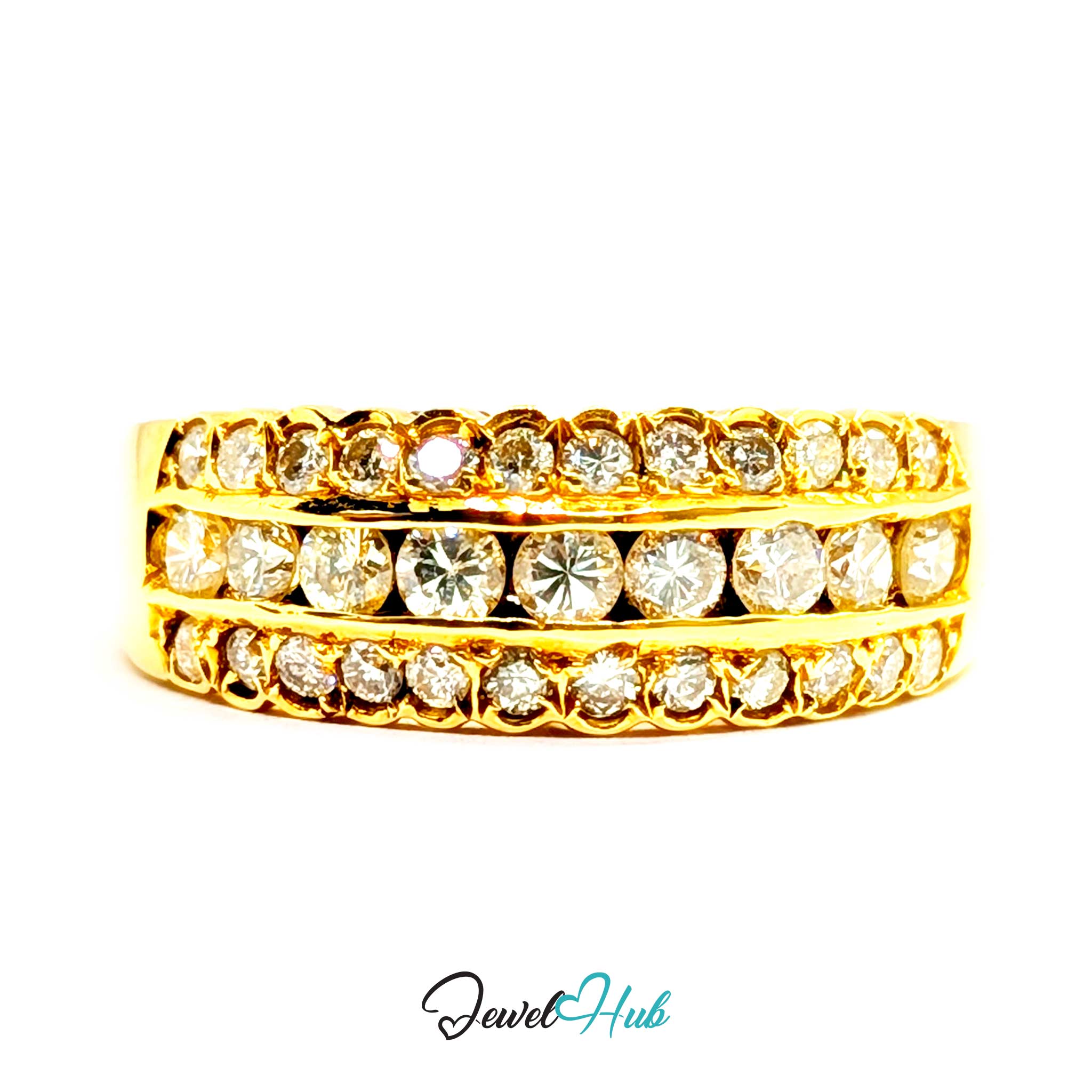 18K Yellow Gold Triple-Row Natural Diamond Ring | 0.55ct Est