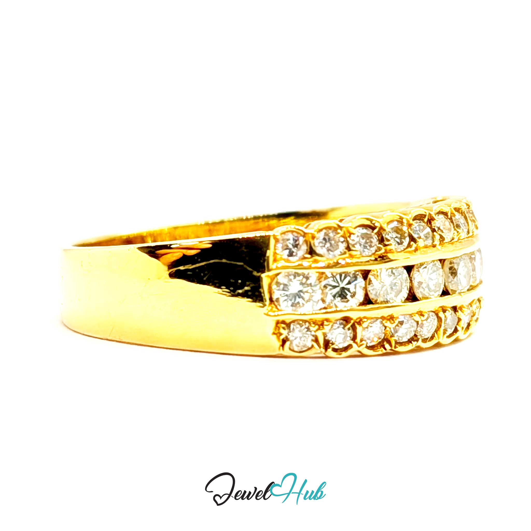 18K Yellow Gold Triple-Row Natural Diamond Ring | 0.55ct Est