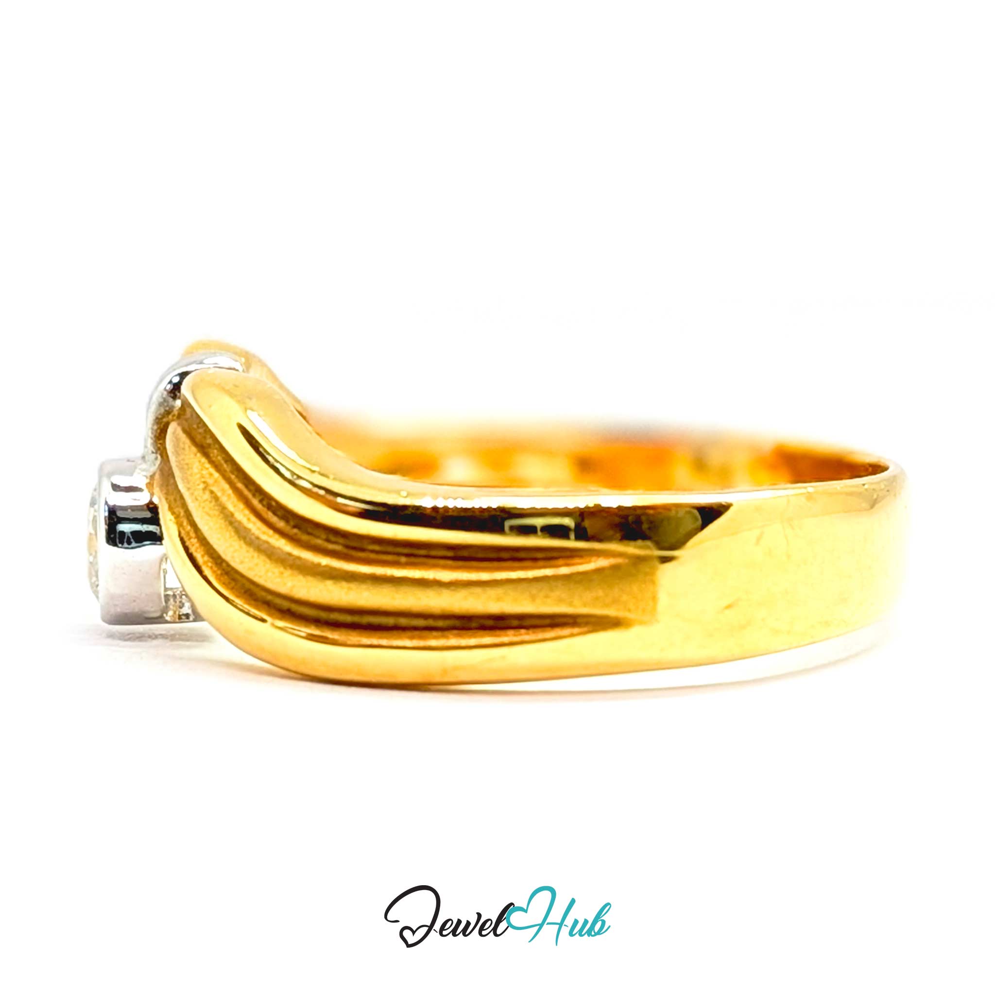 18K Two-Tone Gold Wave Natural Diamond Ring | 0.18ct