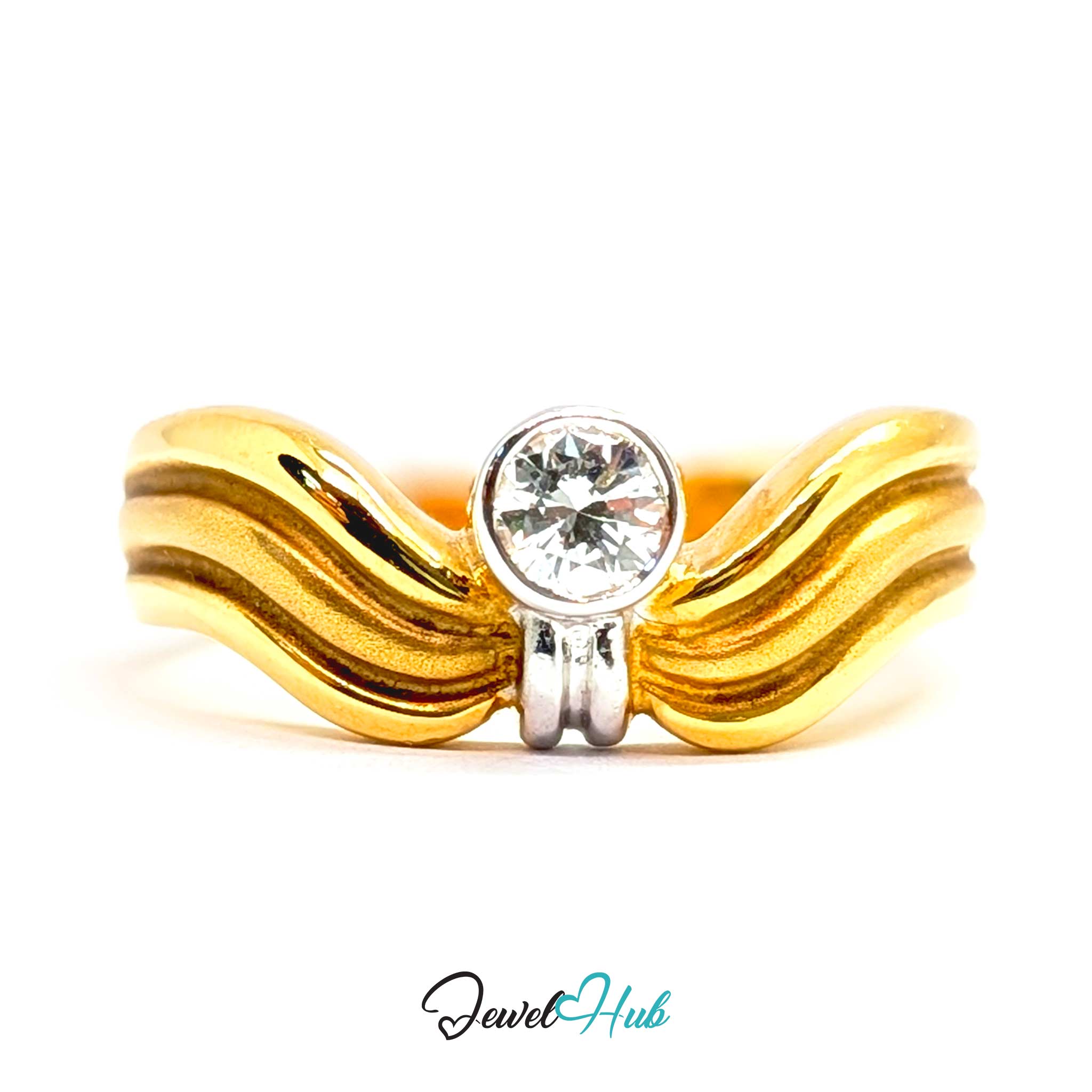 18K Two-Tone Gold Wave Natural Diamond Ring | 0.18ct