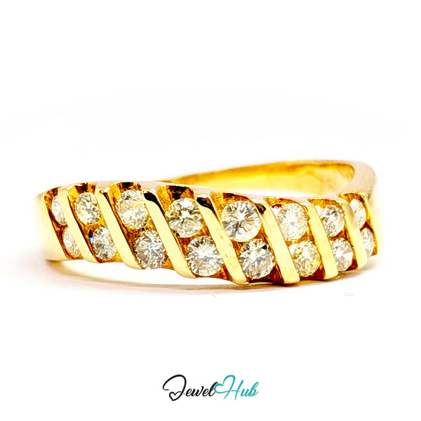 14K Gold Diamond Ring · 0.48ct Channel-Set · UK N · US 7 · Diagonal Sparkle Band