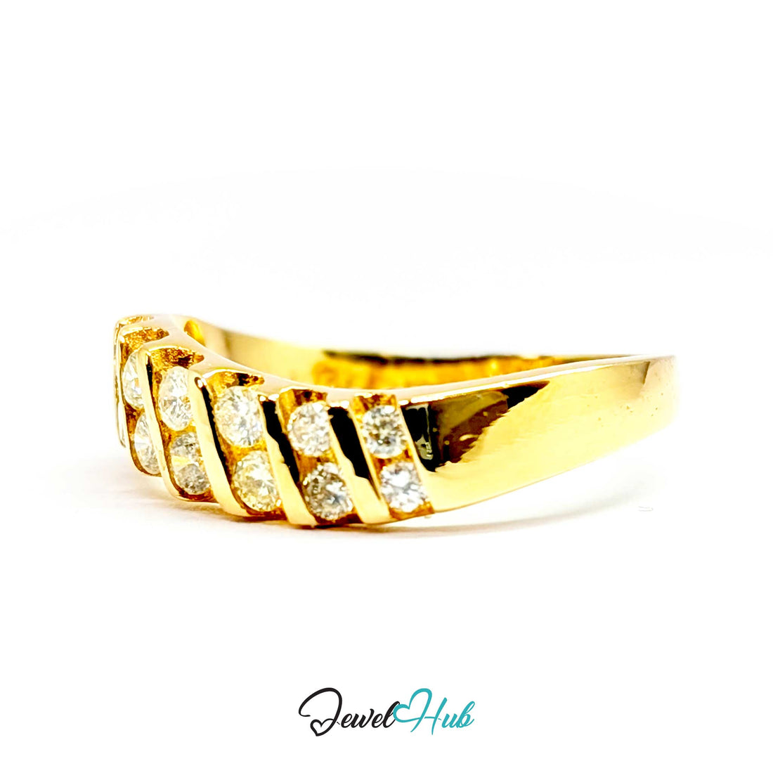 14K Gold Diamond Ring · 0.48ct Channel-Set · UK N · US 7 · Diagonal Sparkle Band