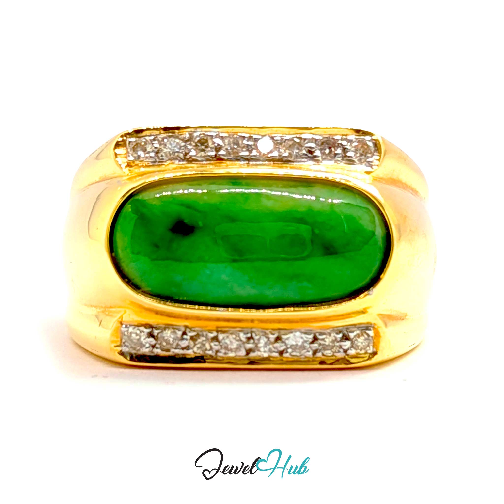 18K Yellow Gold Jade & Natural Diamond Ring | 0.48ct Est