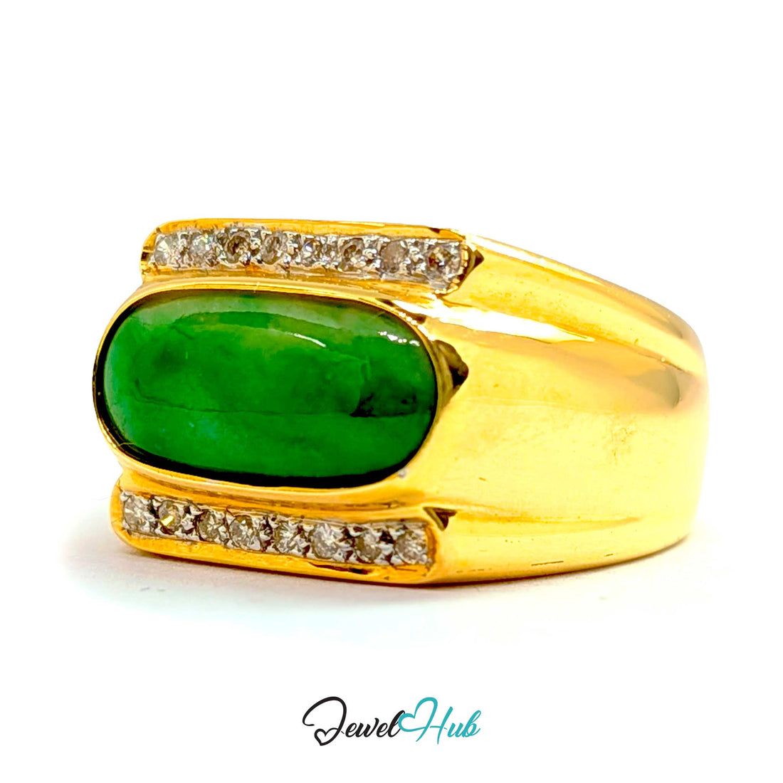 18K Yellow Gold Jade & Natural Diamond Ring | 0.48ct Est