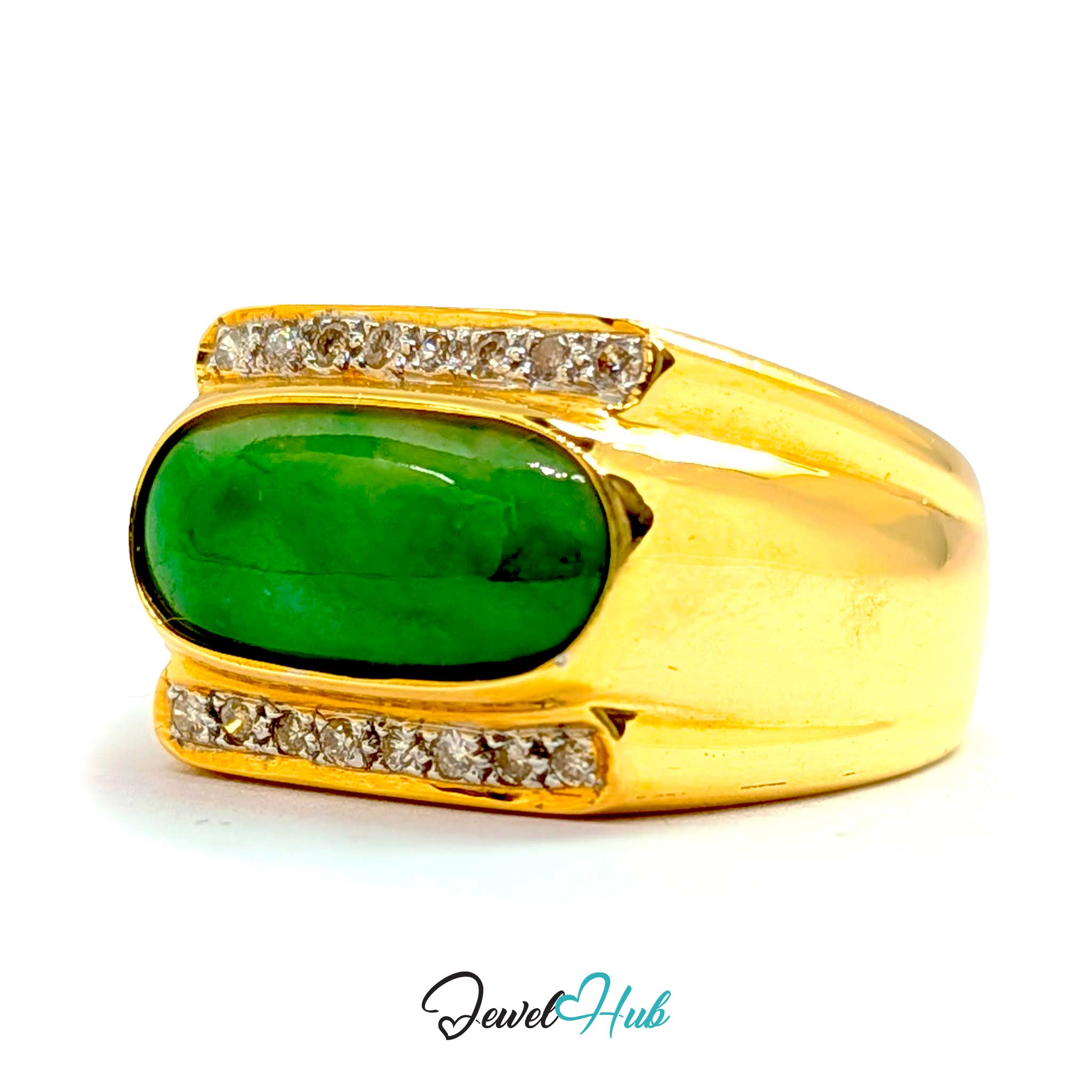 18K Yellow Gold Jade & Natural Diamond Ring | 0.48ct Est