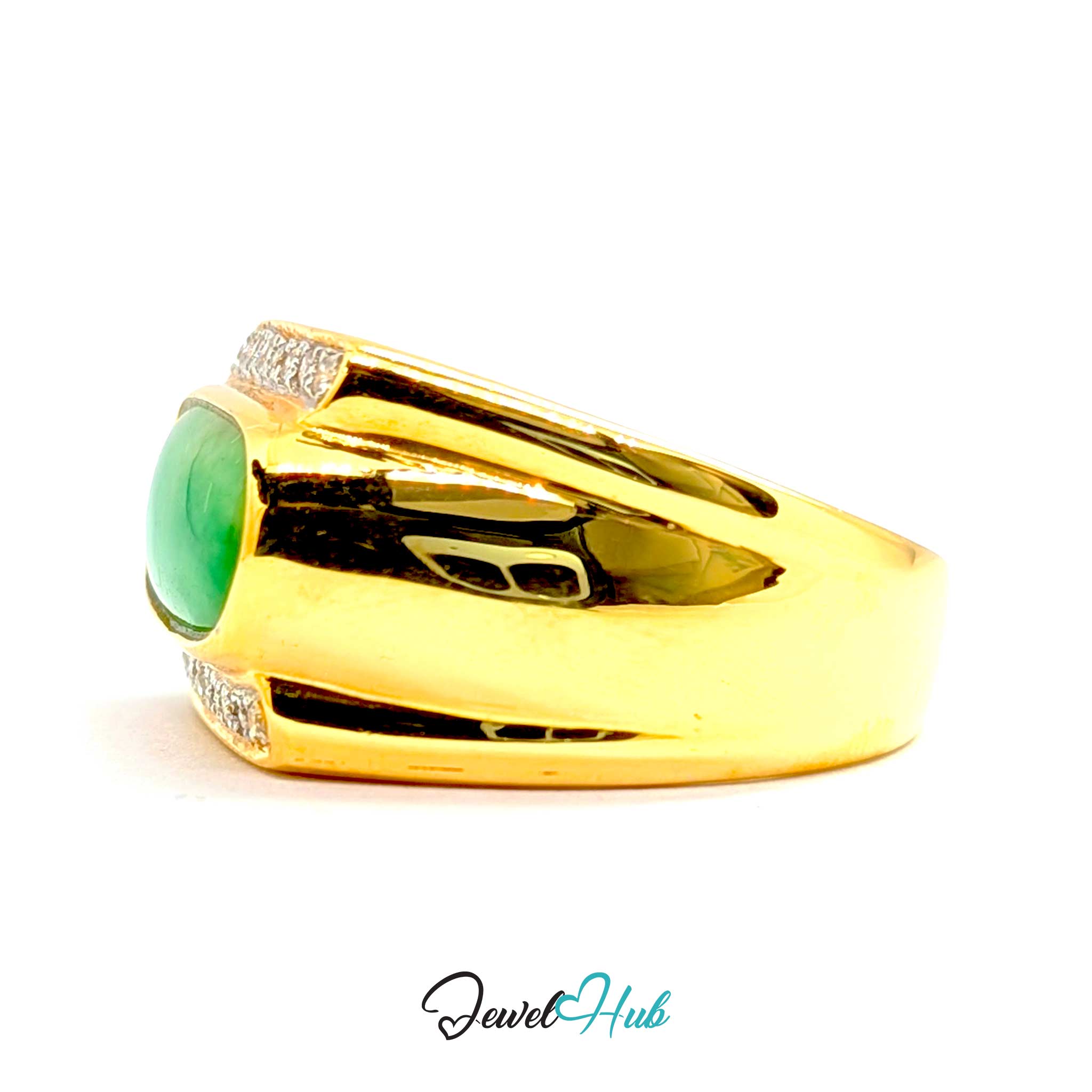 18K Yellow Gold Jade & Natural Diamond Ring | 0.48ct Est