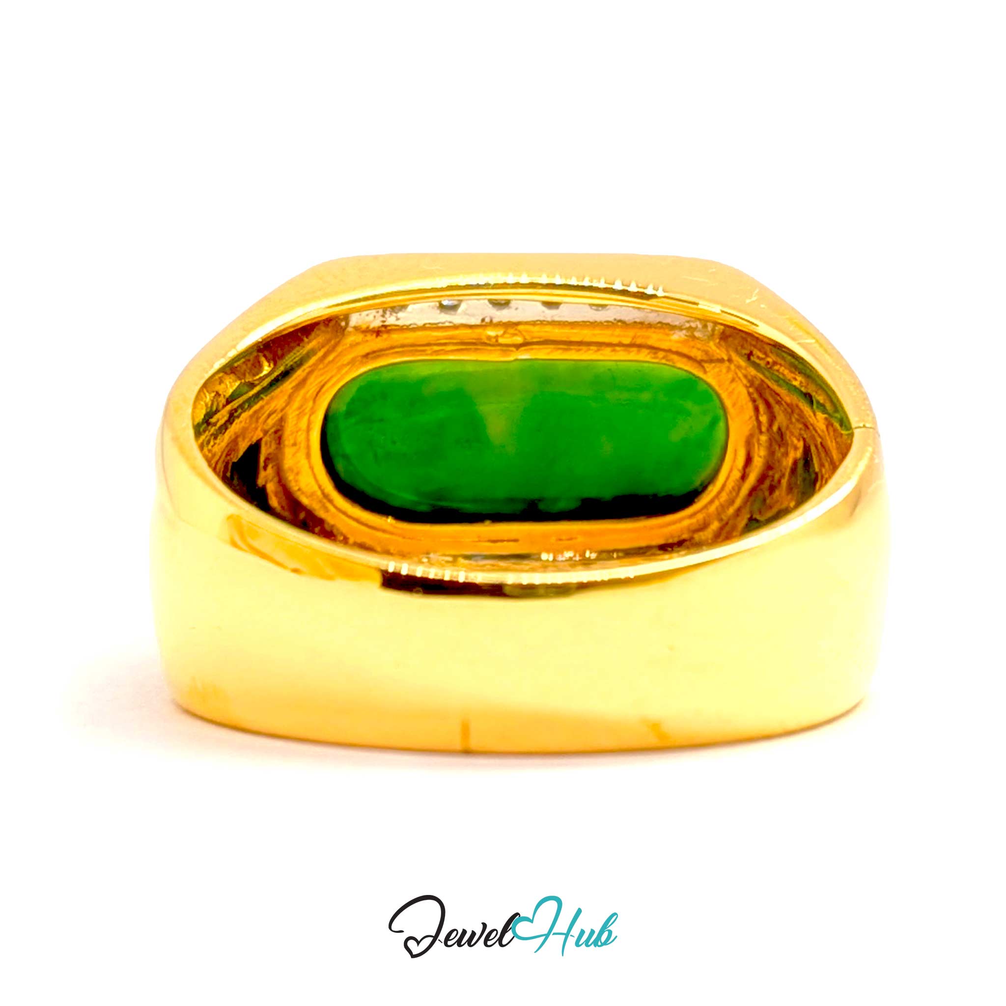 18K Yellow Gold Jade & Natural Diamond Ring | 0.48ct Est