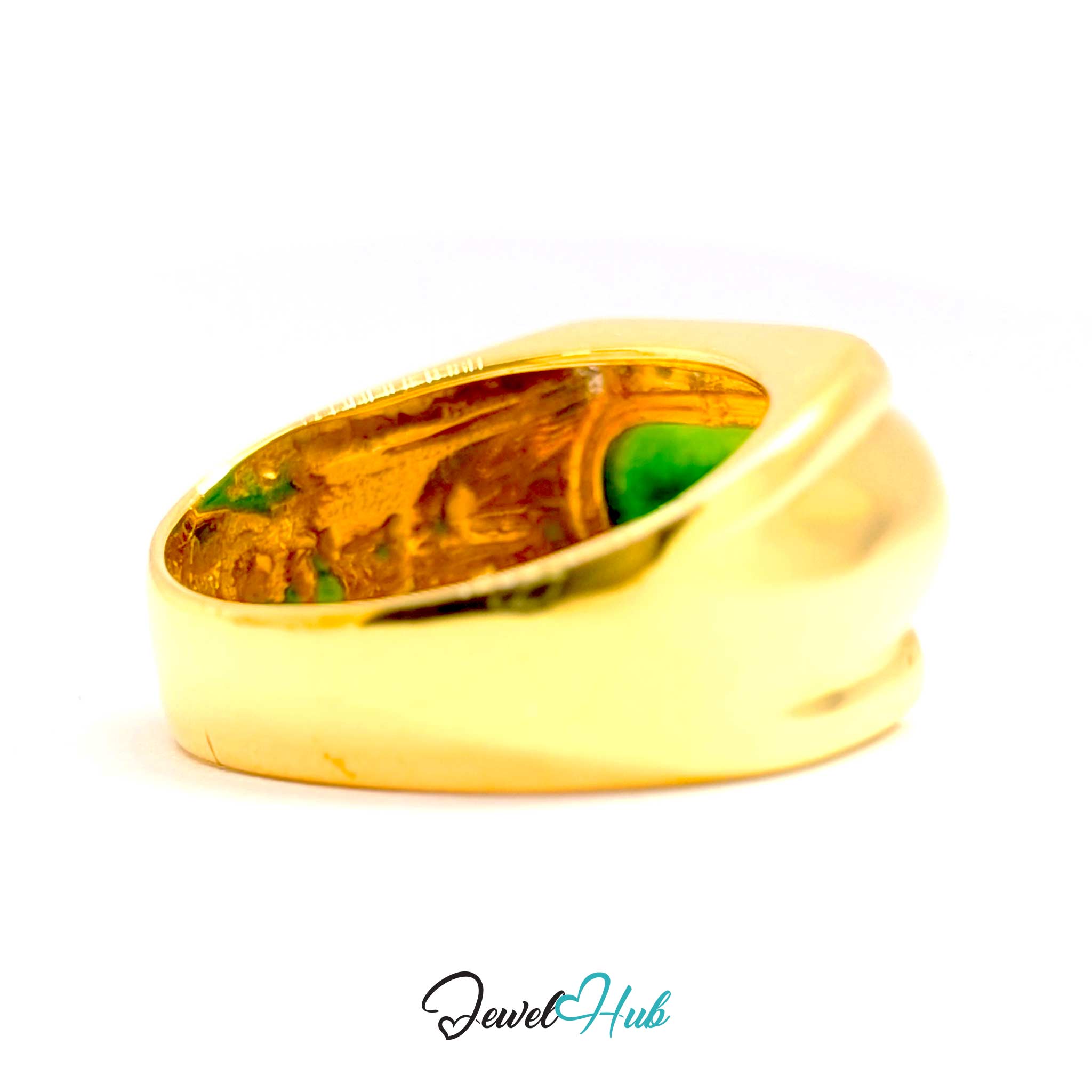 18K Yellow Gold Jade & Natural Diamond Ring | 0.48ct Est