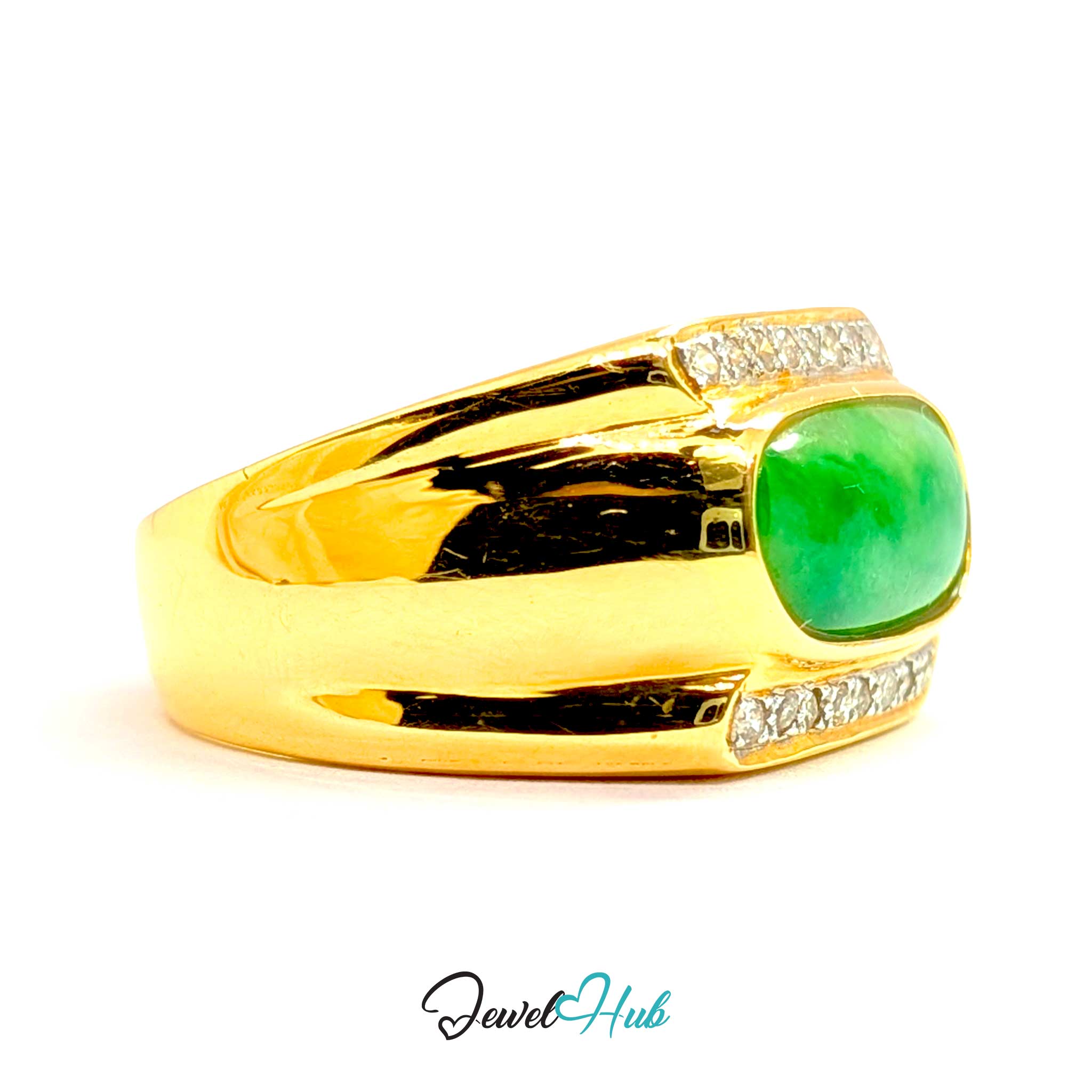 18K Yellow Gold Jade & Natural Diamond Ring | 0.48ct Est
