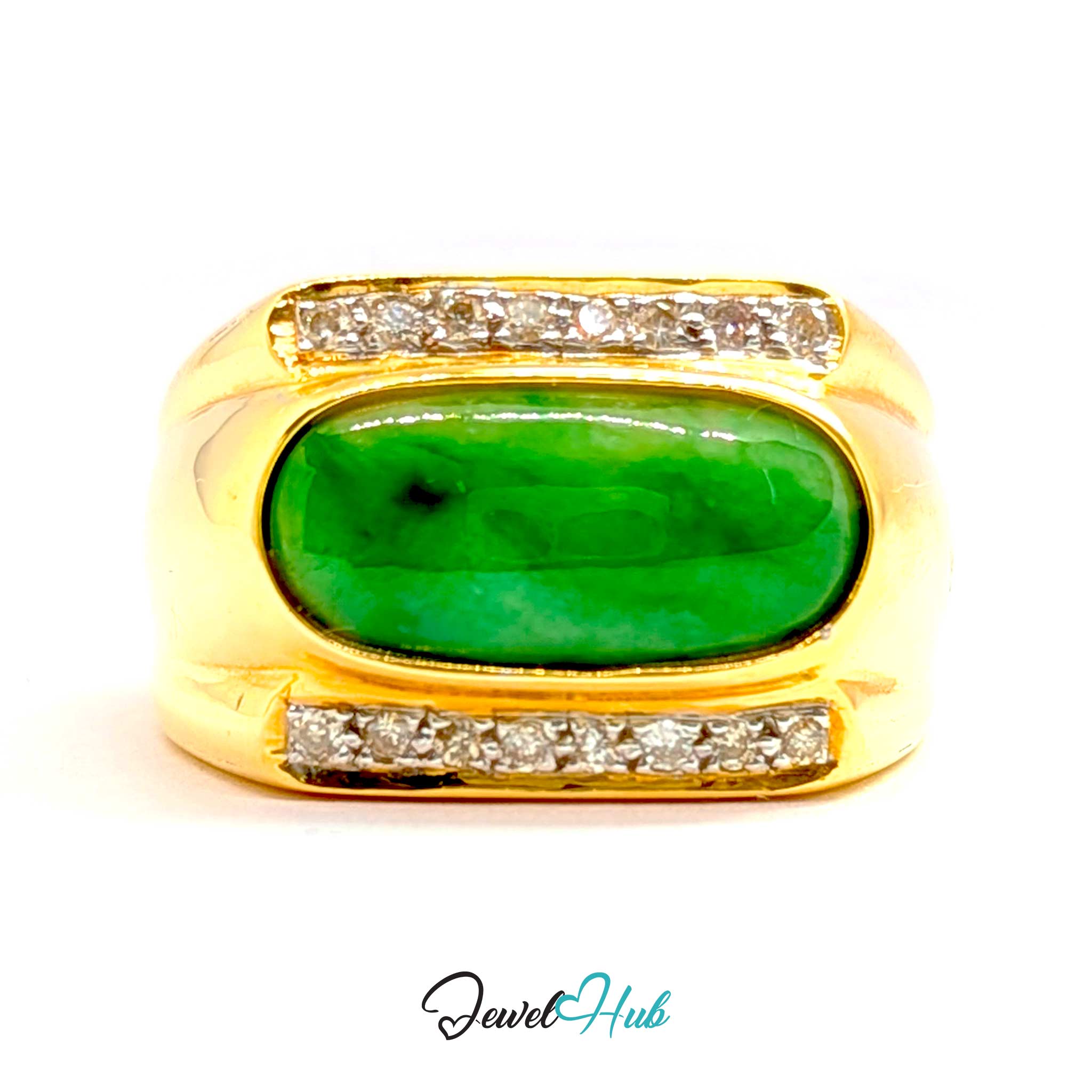 18K Yellow Gold Jade & Natural Diamond Ring | 0.48ct Est