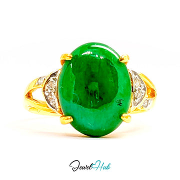 18K Yellow Gold Green Jade & Natural Diamond Ring | 0.07ct Est