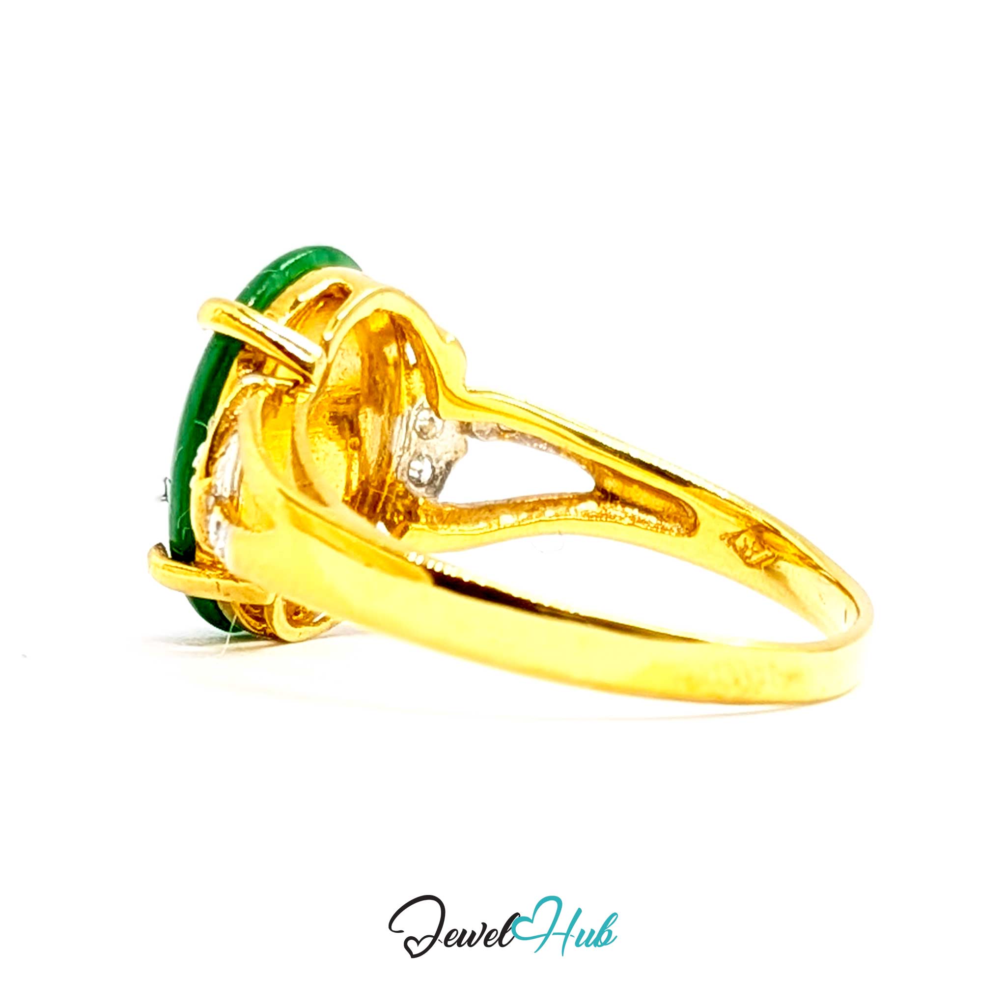 18K Yellow Gold Green Jade & Natural Diamond Ring | 0.07ct Est