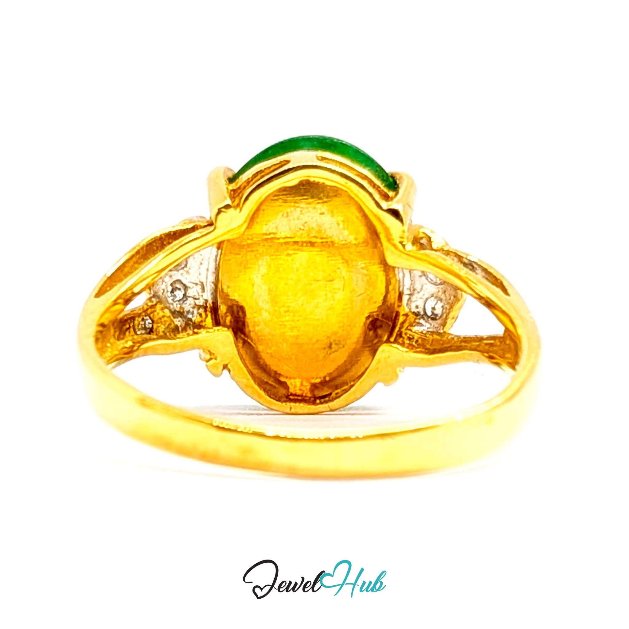 18K Yellow Gold Green Jade & Natural Diamond Ring | 0.07ct Est