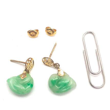 14k (585) Solid Yellow Gold mounted "Fok" Jade small drop earrings JH