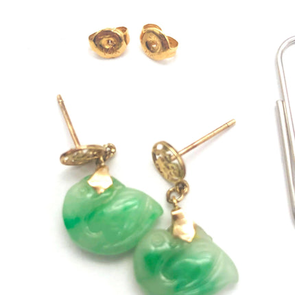 14k (585) Solid Yellow Gold mounted "Fok" Jade small drop earrings JH