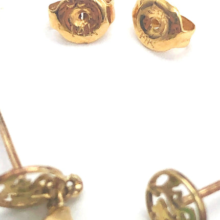 14k (585) Solid Yellow Gold mounted "Fok" Jade small drop earrings JH