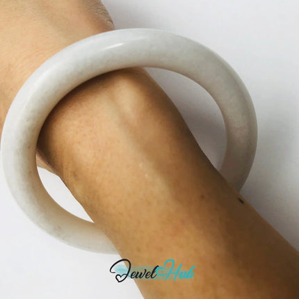 Natural White Nephrite Grade A Jade Bracelet Bangle (#FJJDB005) JH