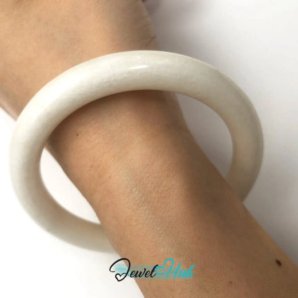 Natural White Nephrite Grade A Jade Bracelet Bangle (#FJJDB010) JH