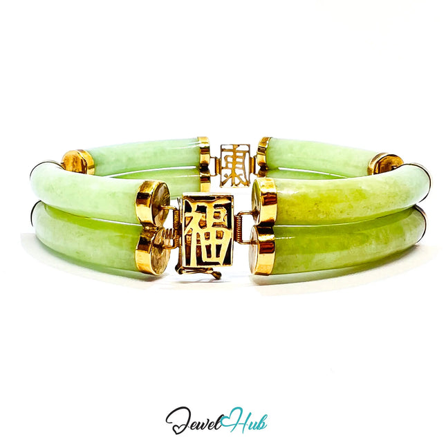 14k Gold Jade Bracelet – 8 Polished Segments · Hallmarked · Cultural Symbolism JH