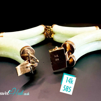 14k Gold Jade Bracelet – 8 Polished Segments · Hallmarked · Cultural Symbolism JH