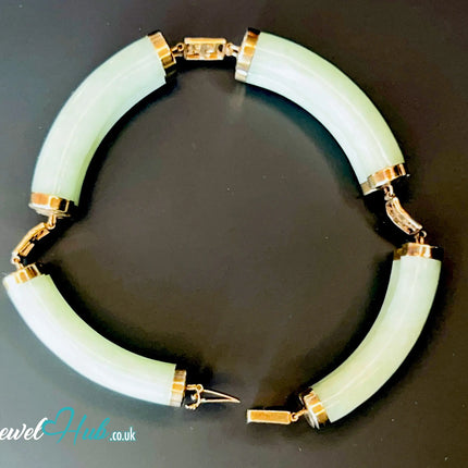 14k Gold Jade Bracelet – 8 Polished Segments · Hallmarked · Cultural Symbolism JH