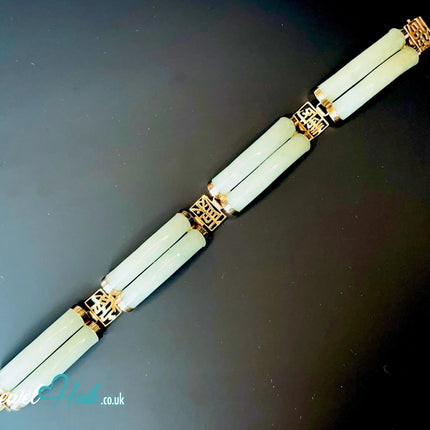 14k Gold Jade Bracelet – 8 Polished Segments · Hallmarked · Cultural Symbolism JH