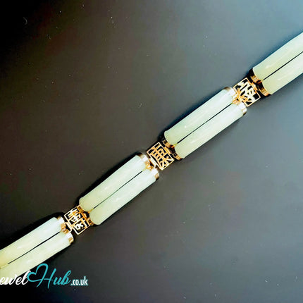 14k Gold Jade Bracelet – 8 Polished Segments · Hallmarked · Cultural Symbolism JH