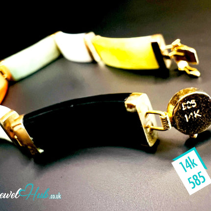 14K Gold Multi-Color Jade Bracelet – 6 Polished Segments · Hallmarked JH