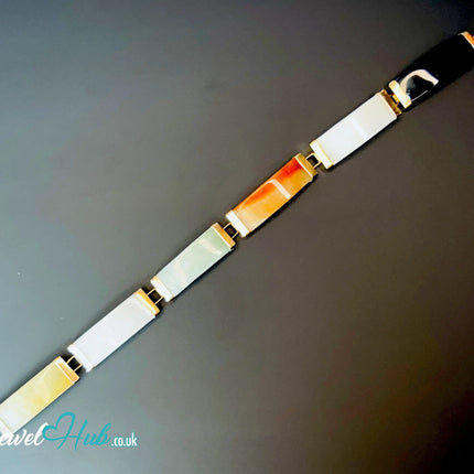 14K Gold Multi-Color Jade Bracelet – 6 Polished Segments · Hallmarked JH