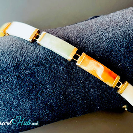 14K Gold Multi-Color Jade Bracelet – 6 Polished Segments · Hallmarked JH