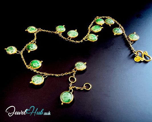 14K Gold Green Jade Bead Bracelet – 14 Stones · 17cm · Minimalist Wellness Jewelry