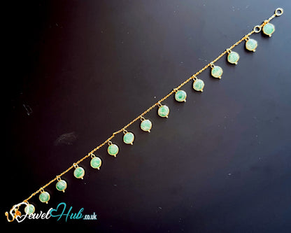 14K Gold Green Jade Bead Bracelet – 14 Stones · 17cm · Minimalist Wellness Jewelry