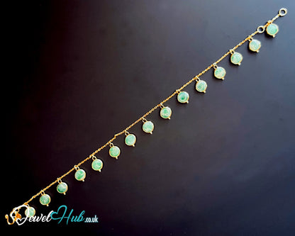 14K Gold Green Jade Bead Bracelet – 14 Stones · 17cm · Minimalist Wellness Jewelry