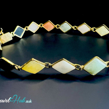 14K Gold Diamond-Cut Jade Bracelet – 15 Colorful Stones · 18cm · 5.33g · Hallmarked Wellness Jewelry JH