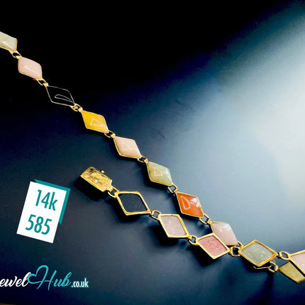 14K Gold Diamond-Cut Jade Bracelet – 15 Colorful Stones · 18cm · 5.33g · Hallmarked Wellness Jewelry JH