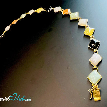 14K Gold Diamond-Cut Jade Bracelet – 15 Colorful Stones · 18cm · 5.33g · Hallmarked Wellness Jewelry JH