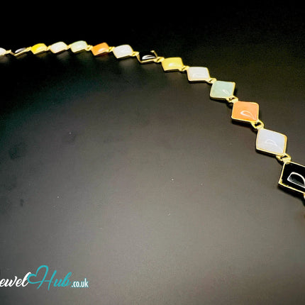 14K Gold Diamond-Cut Jade Bracelet – 15 Colorful Stones · 18cm · 5.33g · Hallmarked Wellness Jewelry JH